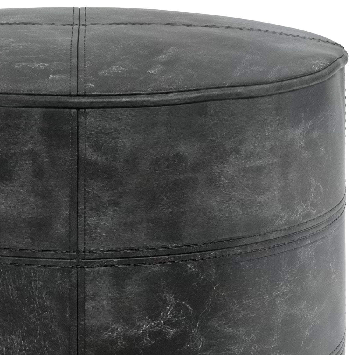 Connor Round Pouf - Distressed Black