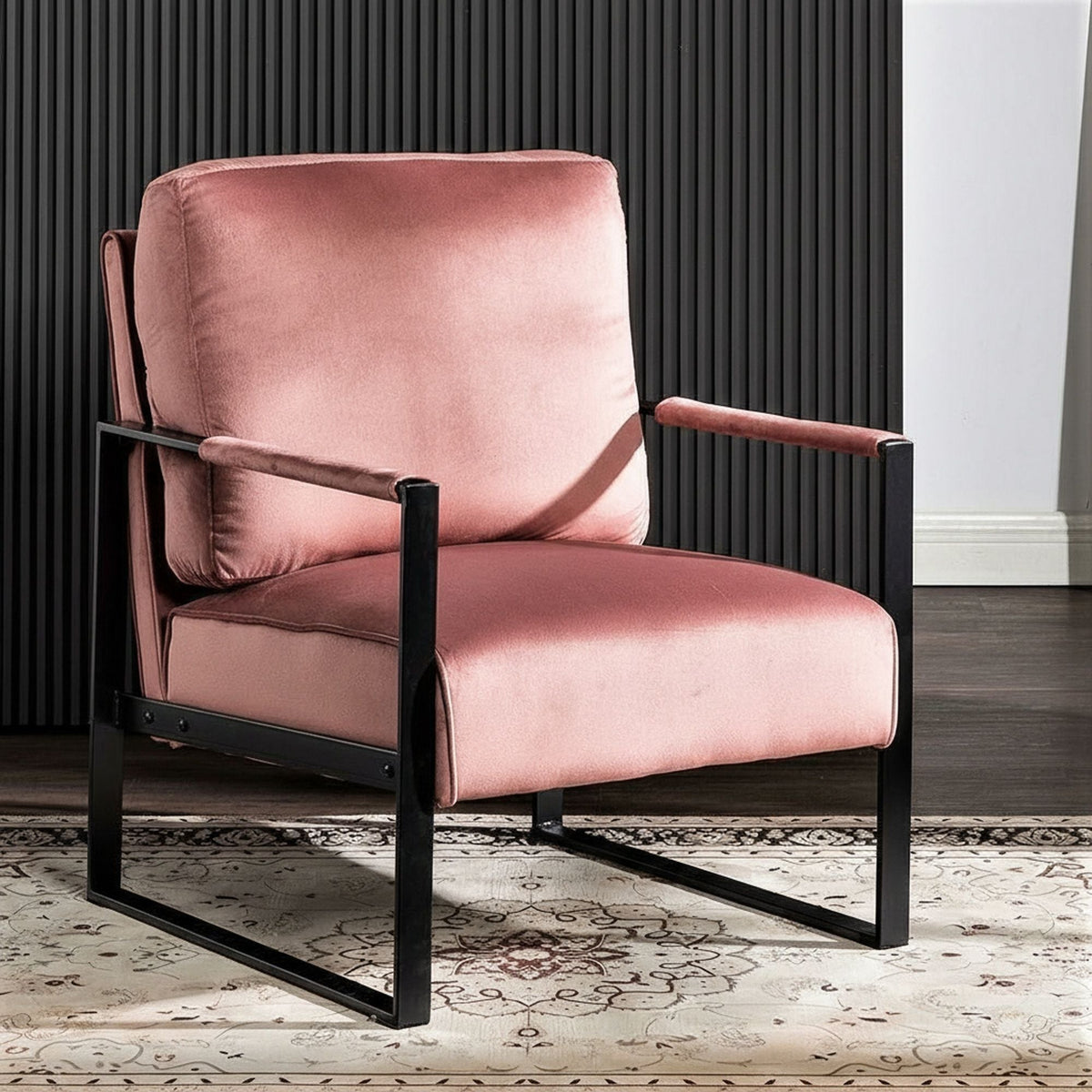 Classic Mid Century Modern Accent Chair with Square Metal Frame - Multiple Colors