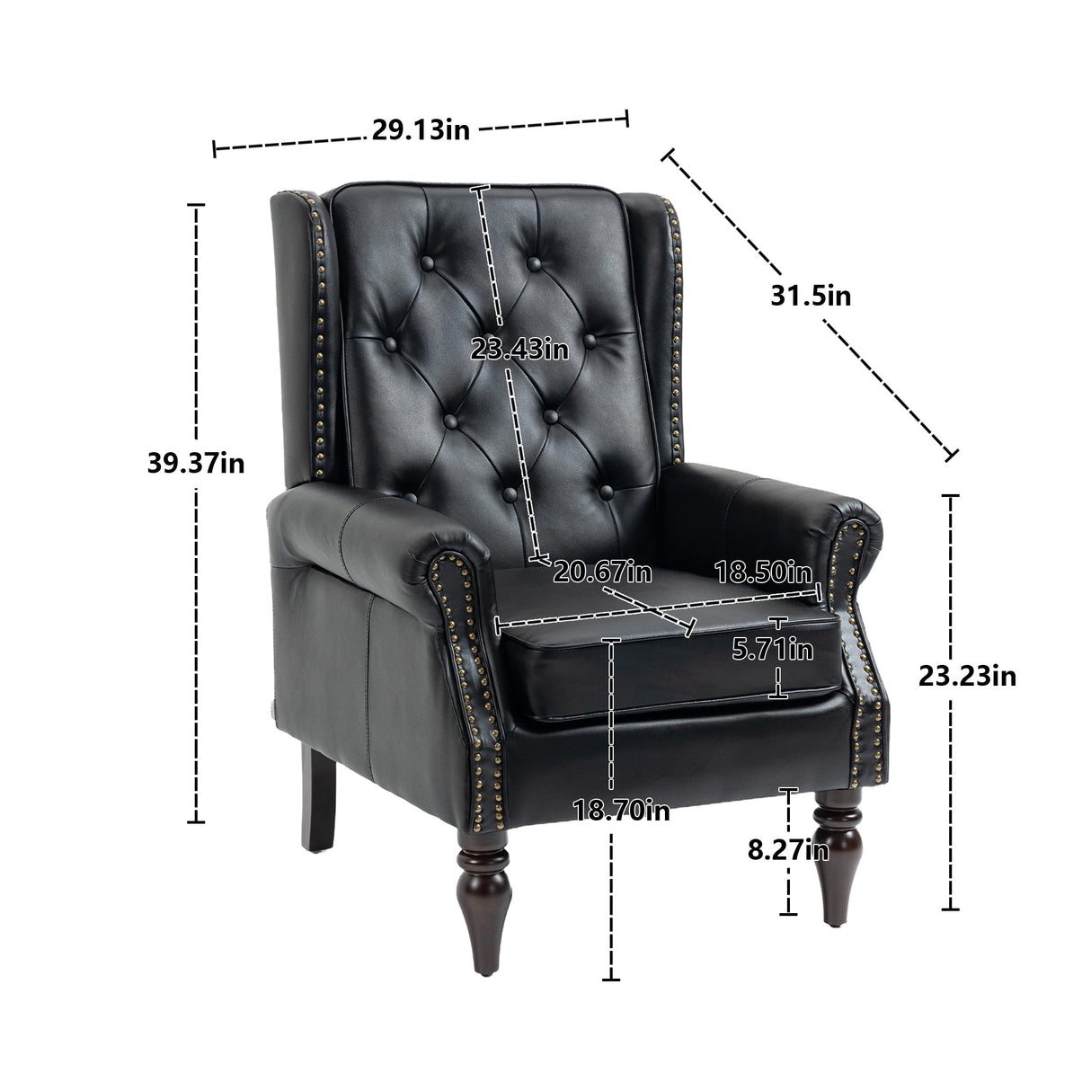 Modern Accent Armchair with Black PU Leather and Wood Legs
