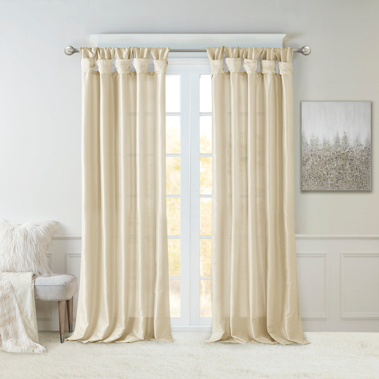 Twist Tab Lined Window Curtain Panel Champagne 50x95
