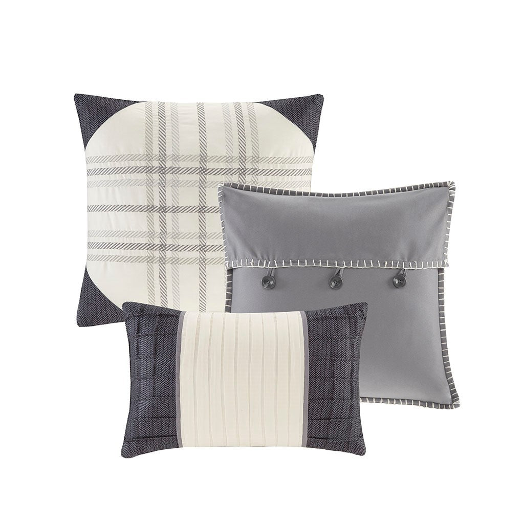 Grey Herringbone Comforter Set with Decorative Pillows - California King