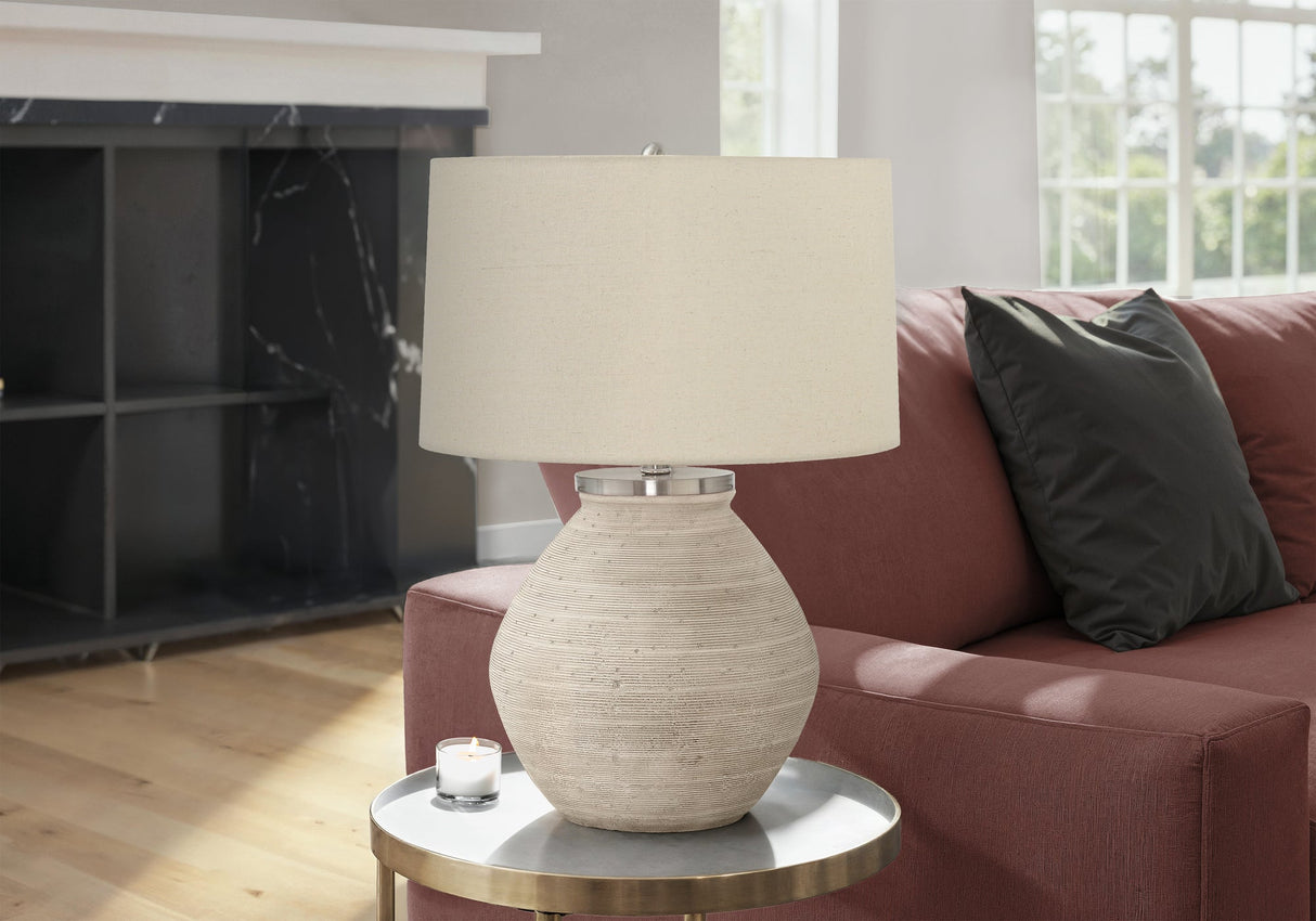 Lighting, 25'h, Table Lamp, Cream Concrete, Beige Shade, Contemporary