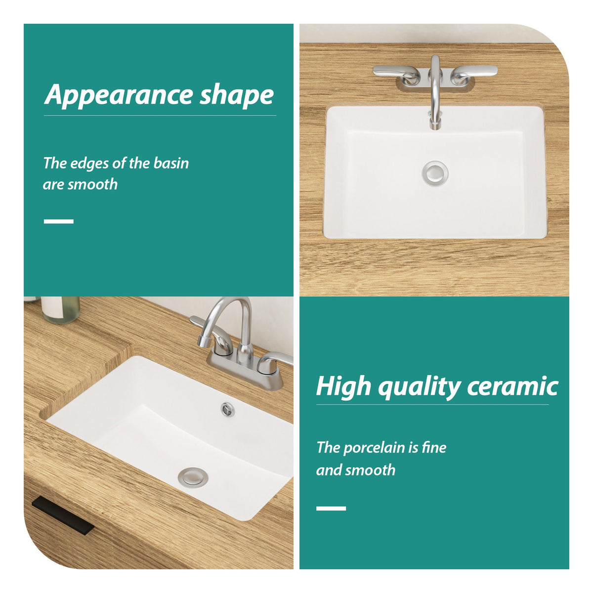 Modern Ceramic Rectangular Undermount Bathroom Sink With Overflow