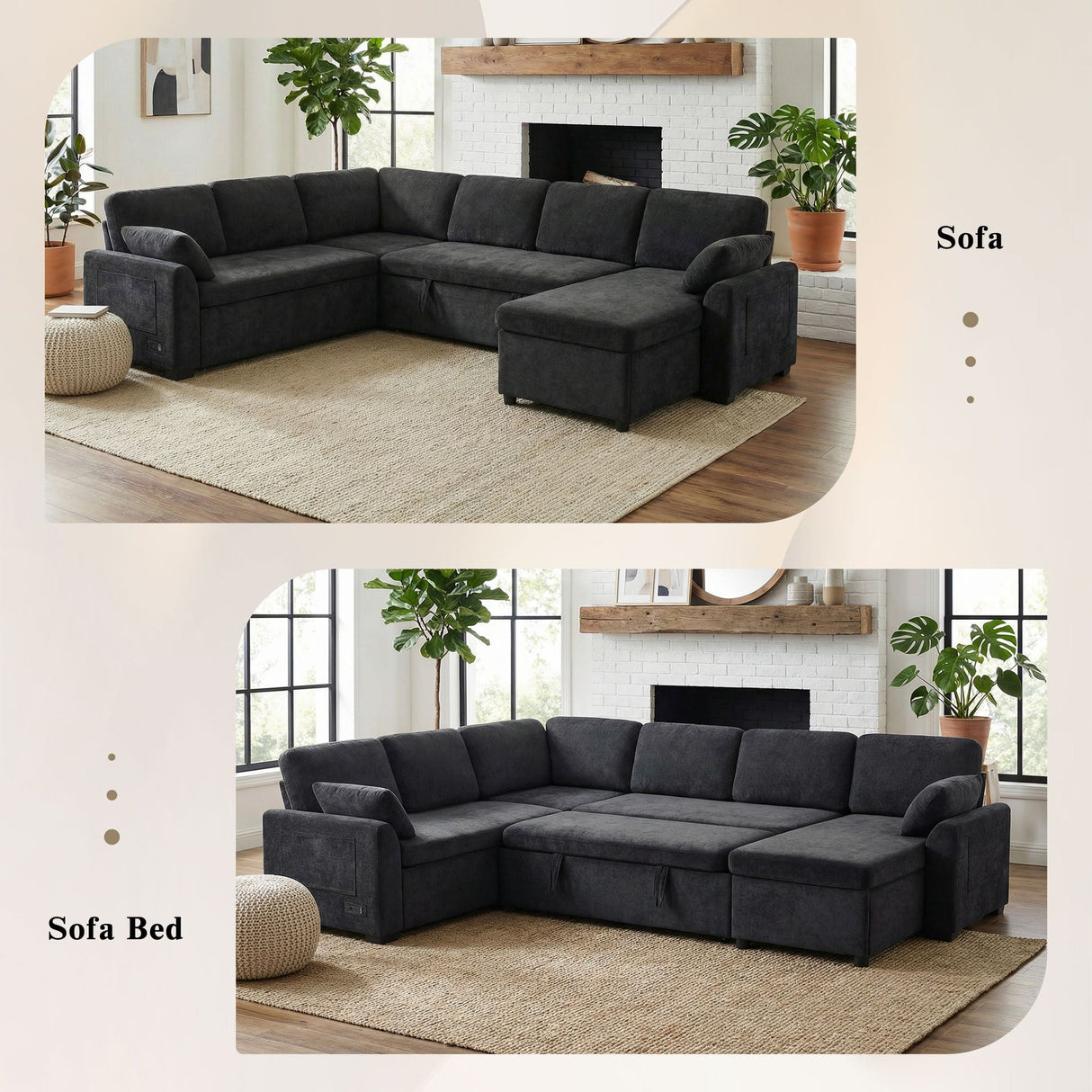 Convertible U-Shaped Sectional Sofa Bed With Reversible Chaise