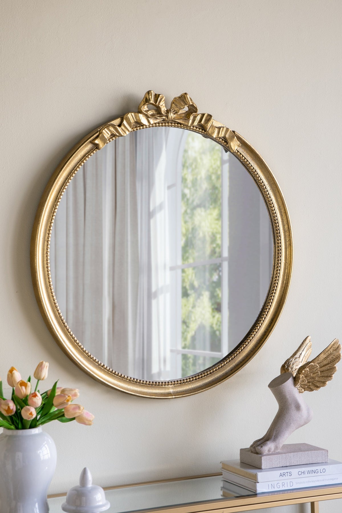 30' x 32.1' Round Decorative Wood Frame Wall Mirror