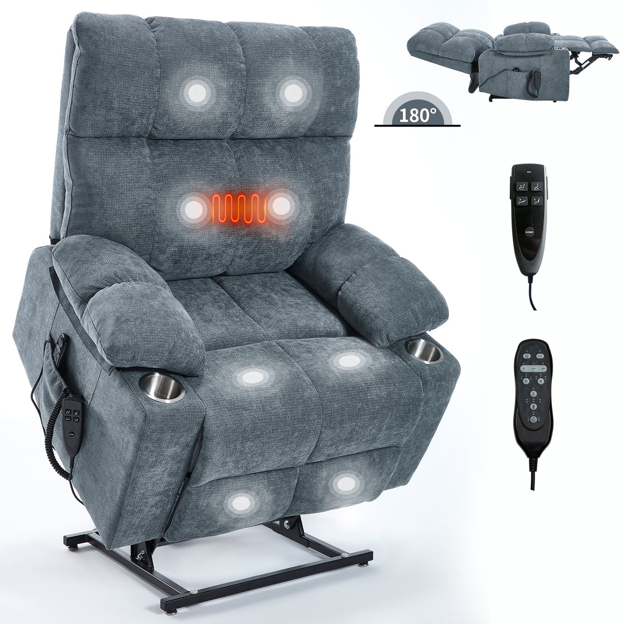 Grey Chenille Power Lift Recliner Chair