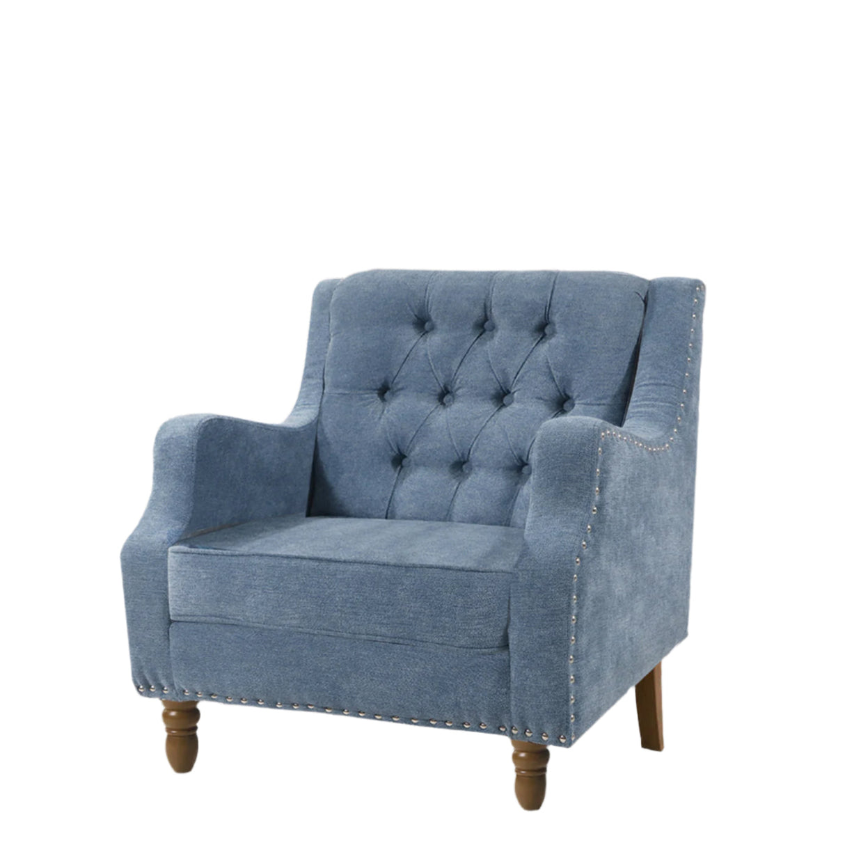 Button-Tufted Upholstered Accent Chair with Nailhead Trim and Turned Legs