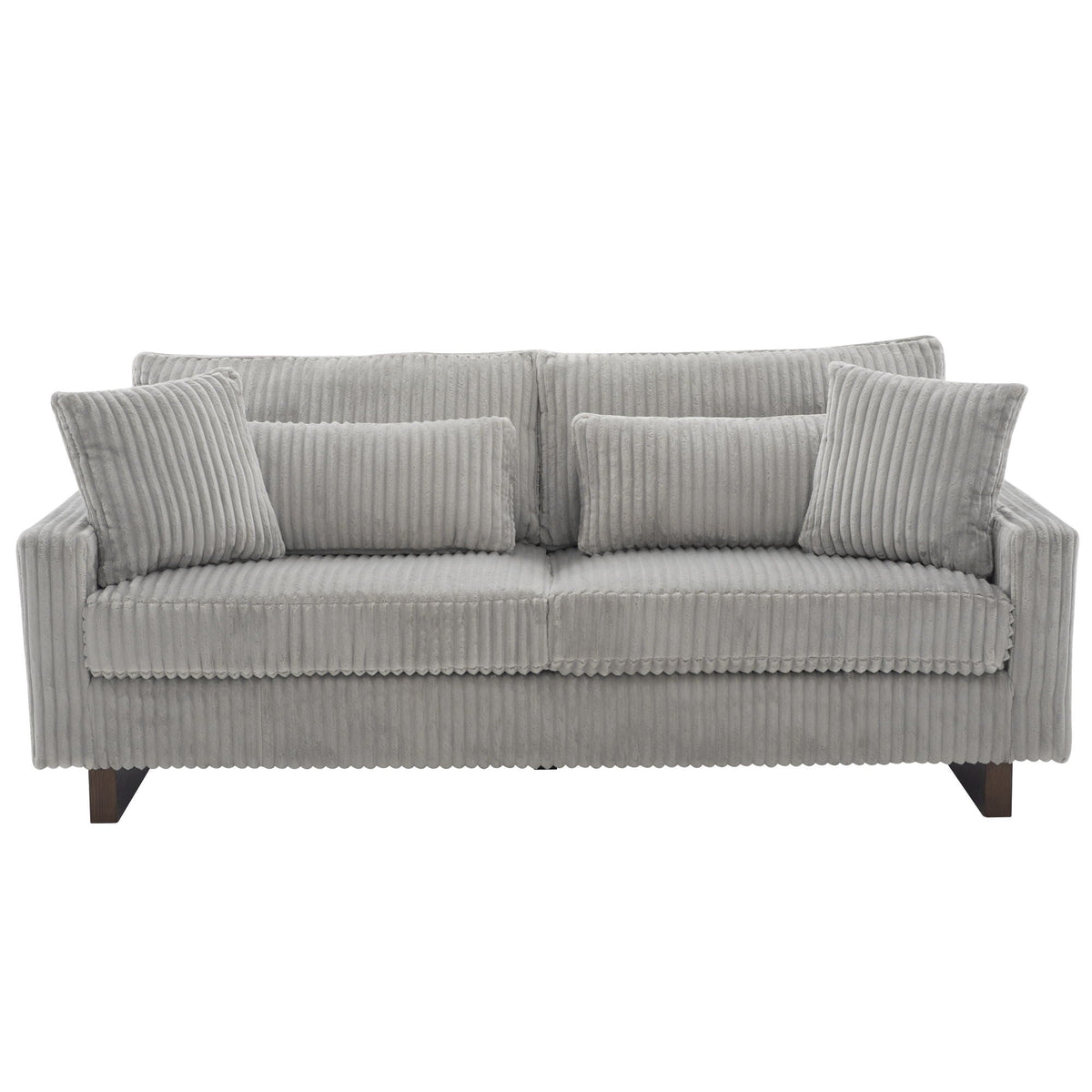 Modern Loveseat Sofa with 4 Pillows - Fabric Upholstery - Beige, Black, or Dark Gray