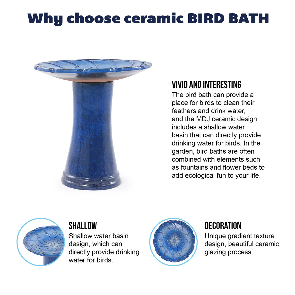 Handmade Glazed Ceramic Bird Bath, Sapphire