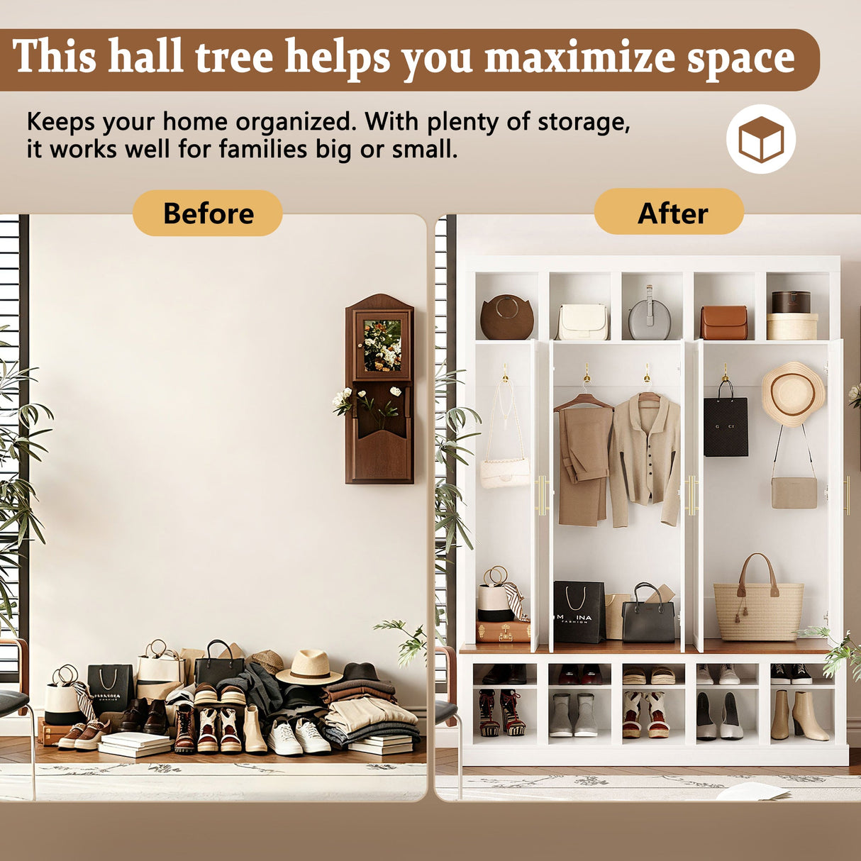 U-Can Farmhouse Entryway Storage Cabinet with Shoe Rack & Display Cubbies