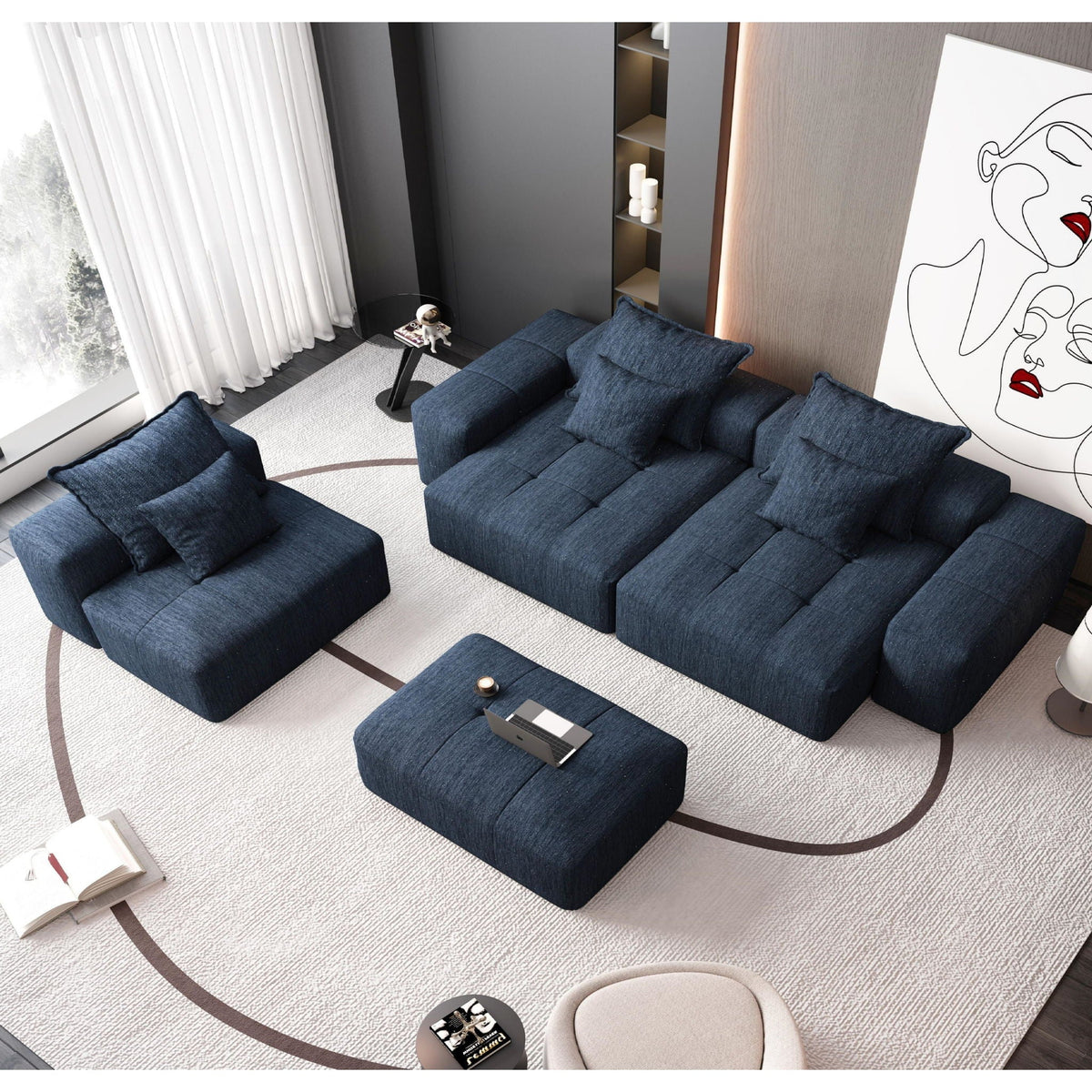Modern Oversized Modular Sectional Sofa with Pillows - Multiple Colors
