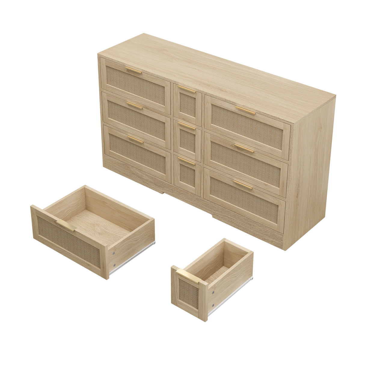 Natural Rattan Locker with 9 Drawers and Metal Handles