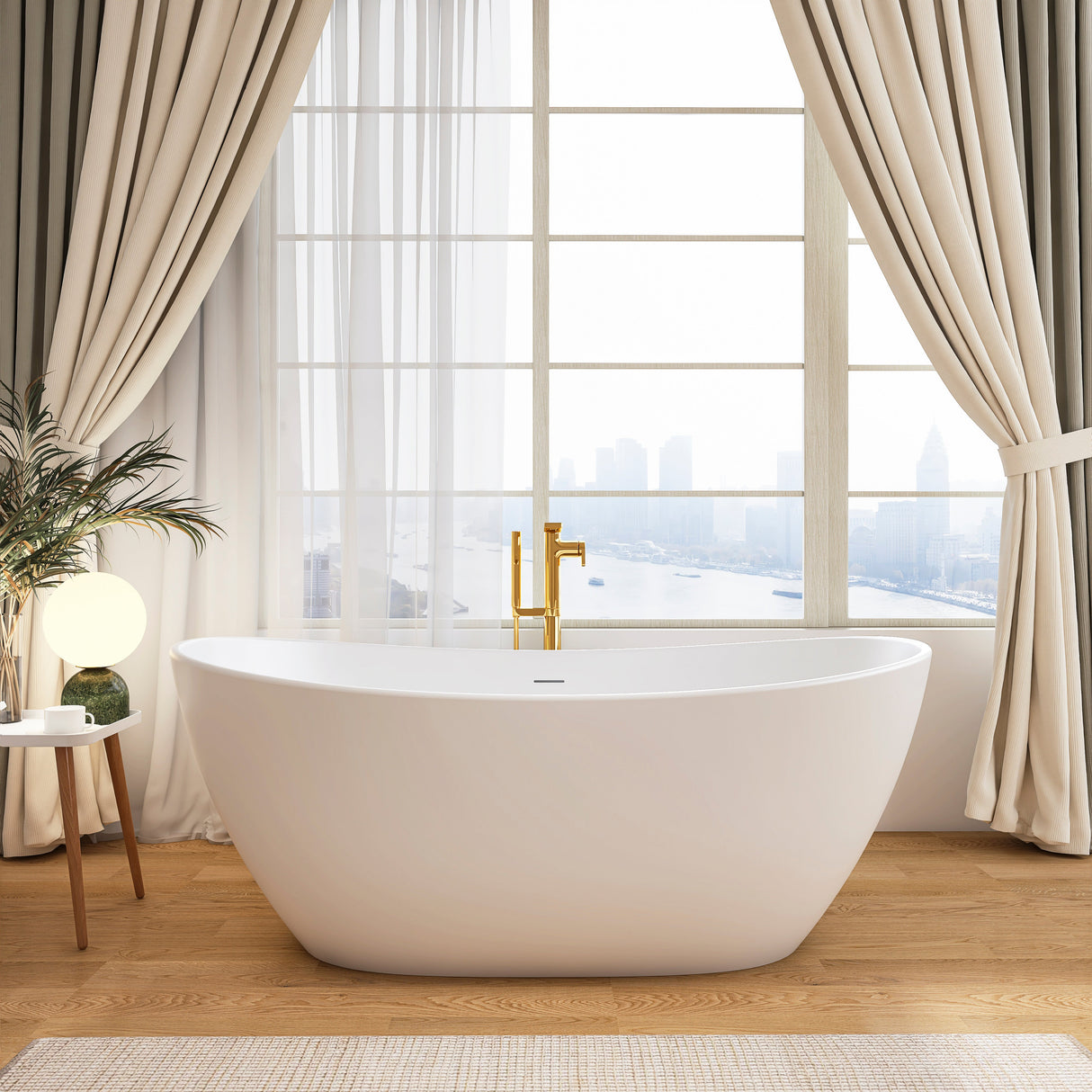 65 Inch Artificial Stone Solid Surface Freestanding Bathroom Bathtub