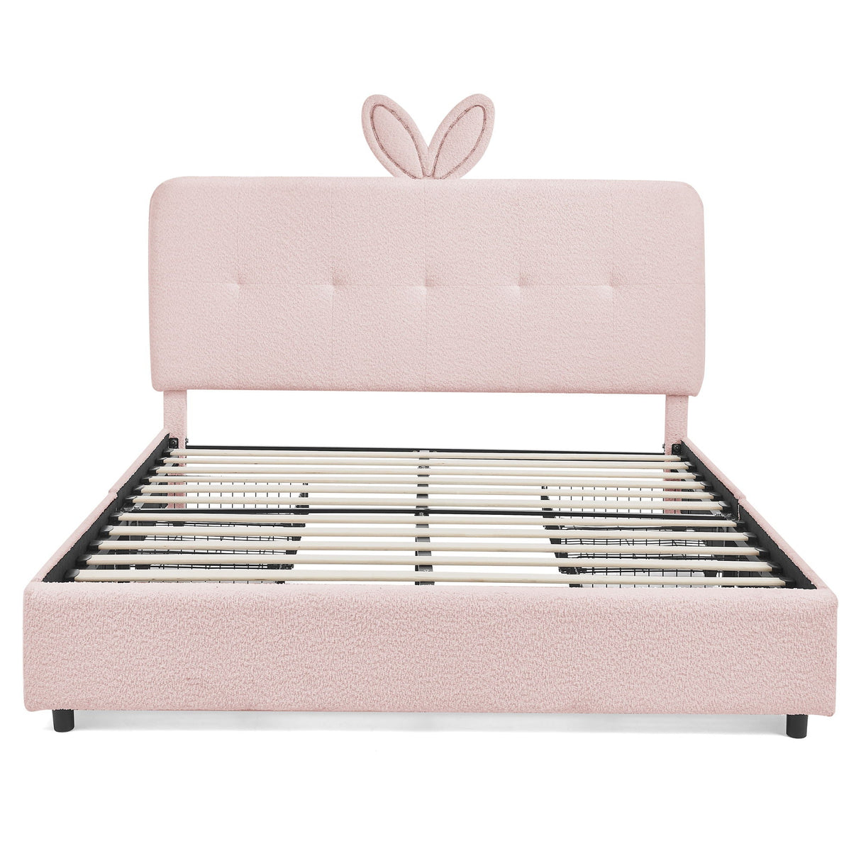 Upholstered Bed With Oversized Rabbit Ear Headboard, LED Lights & 4 Storage Drawers