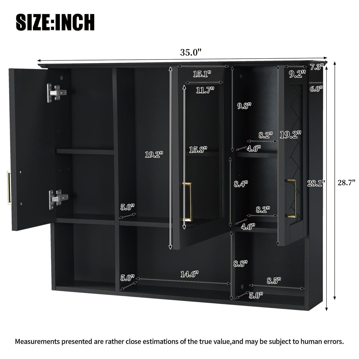 Modern Wall Mounted Medicine Cabinet with Adjustable Shelves and Soft Close Doors - Black, Blue, White