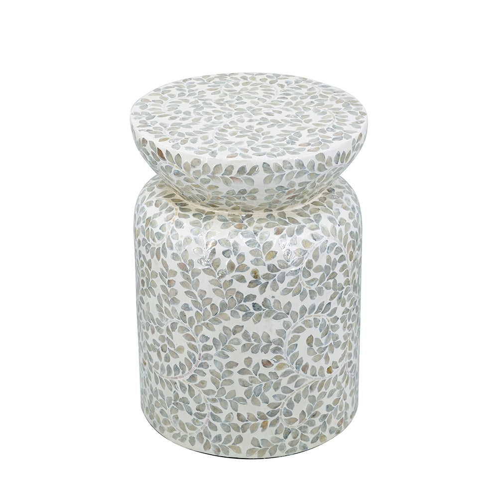 14x14x20 Round Bamboo Accent Table with White Capiz Shell Design