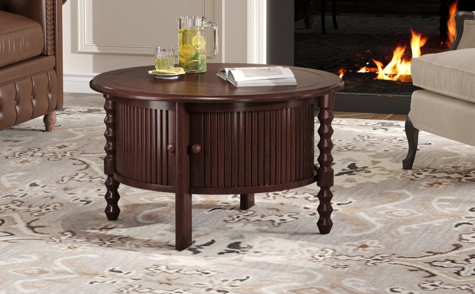 Vintage Round Coffee Table with Storage in Walnut