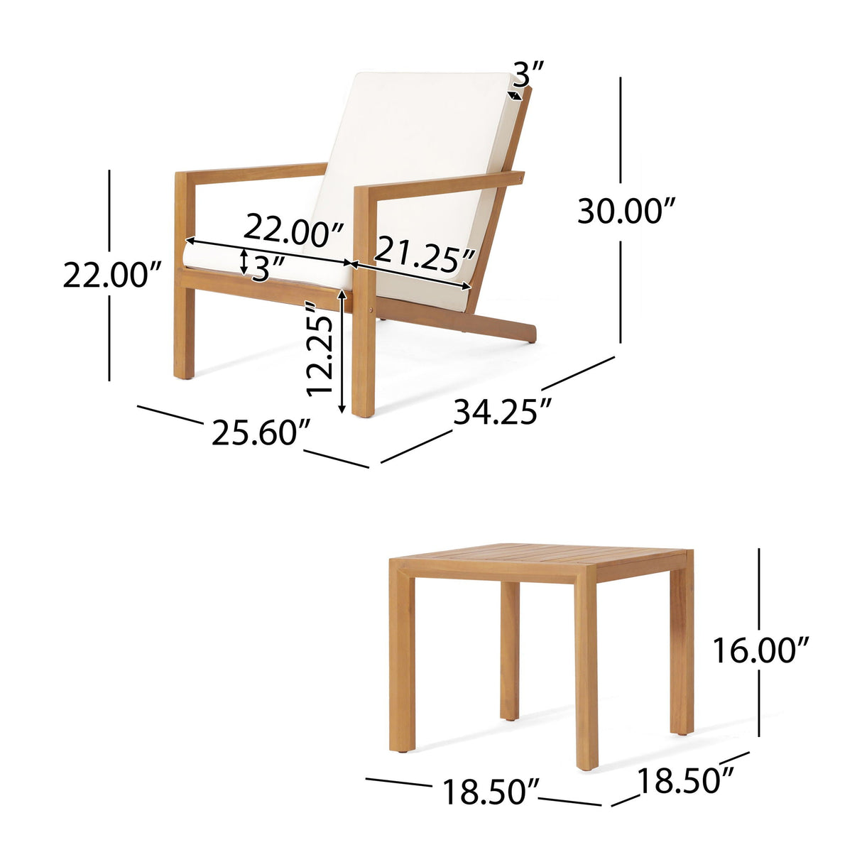 3 Piece Outdoor Chat Set With Table And 2 Adirondack Chairs - White / Brown Patina