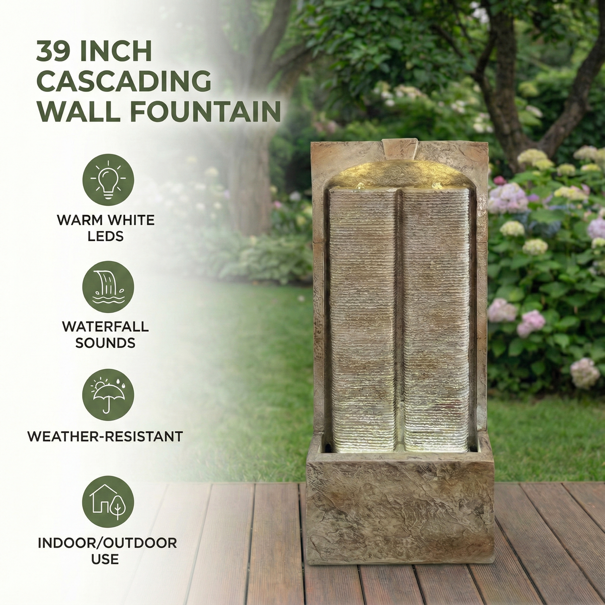 39 Inch Outdoor Water Fountain with Pump