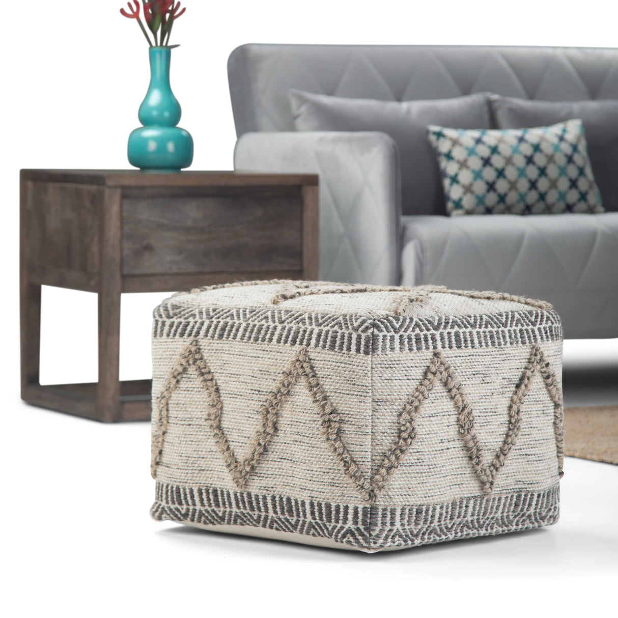Sweeney Square Pouf Grey/Natural