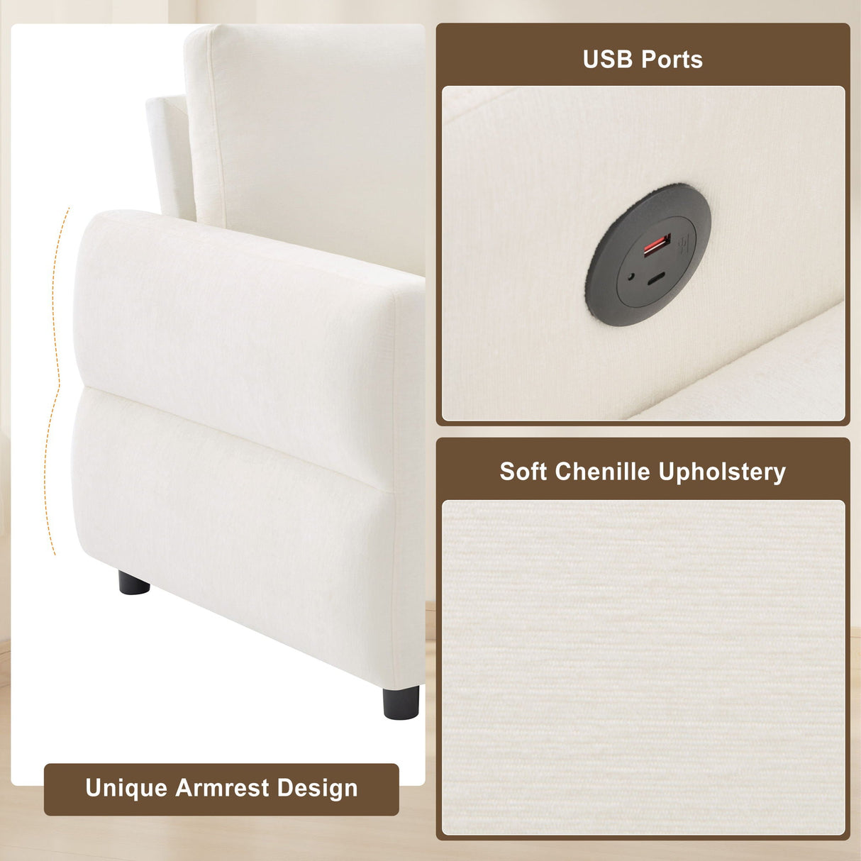 Convertible Sofa Bed Loveseat With Adjustable Backrest And USB Ports