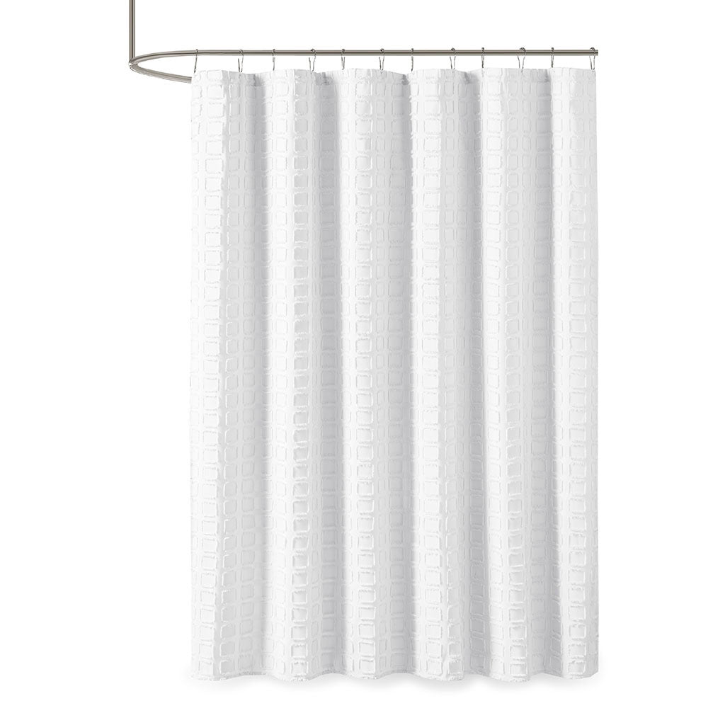 Woven clipped solid shower curtain