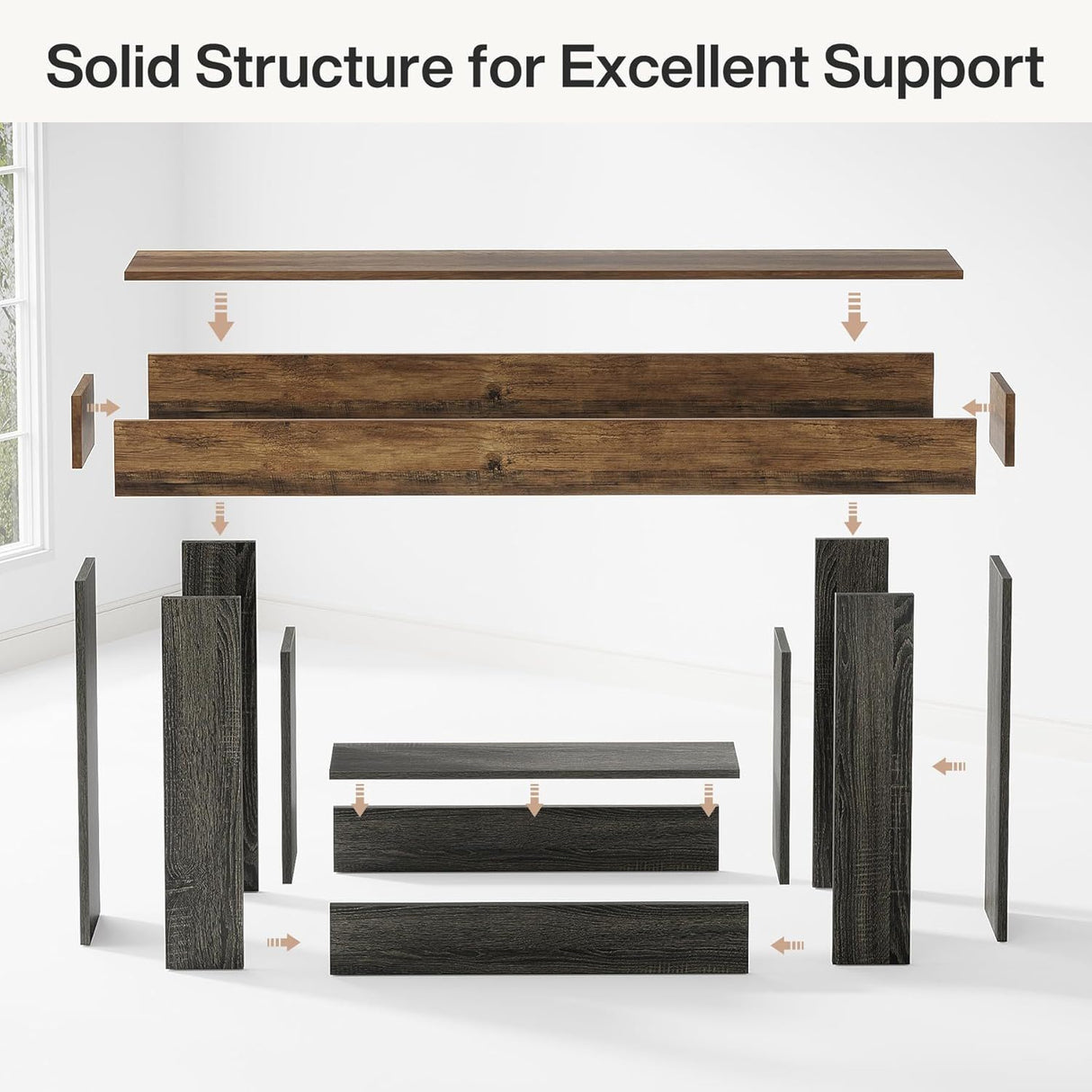 Console Table With 2 Tier Storage, U Shaped Base