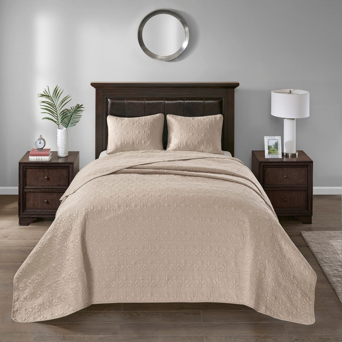 Reversible Quilt Set with Antimicrobial Cotton Filling - Khaki King/Cal King