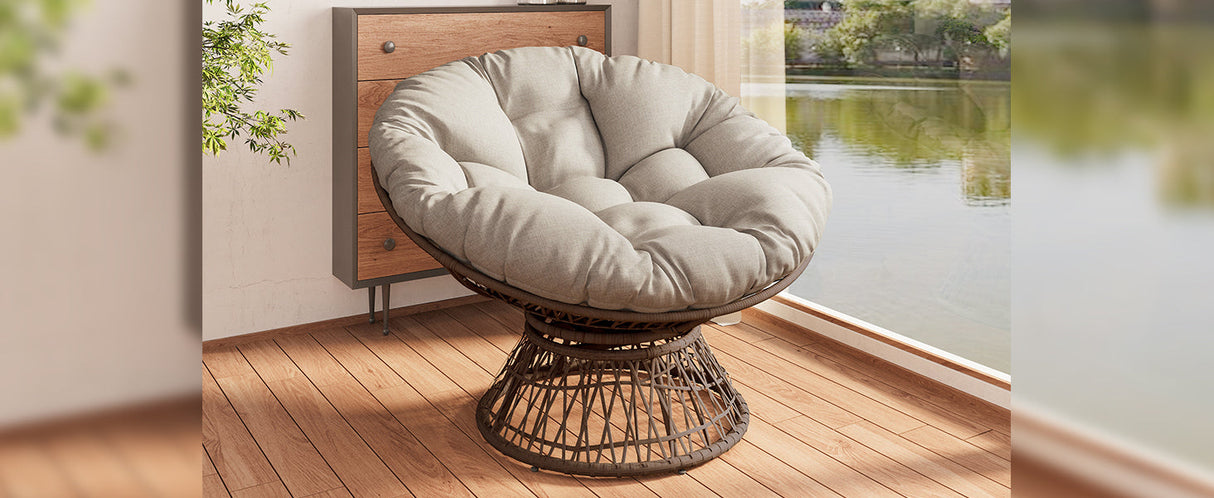 Ergonomic Wicker Chair with Cloud Density Cushion and Swivel