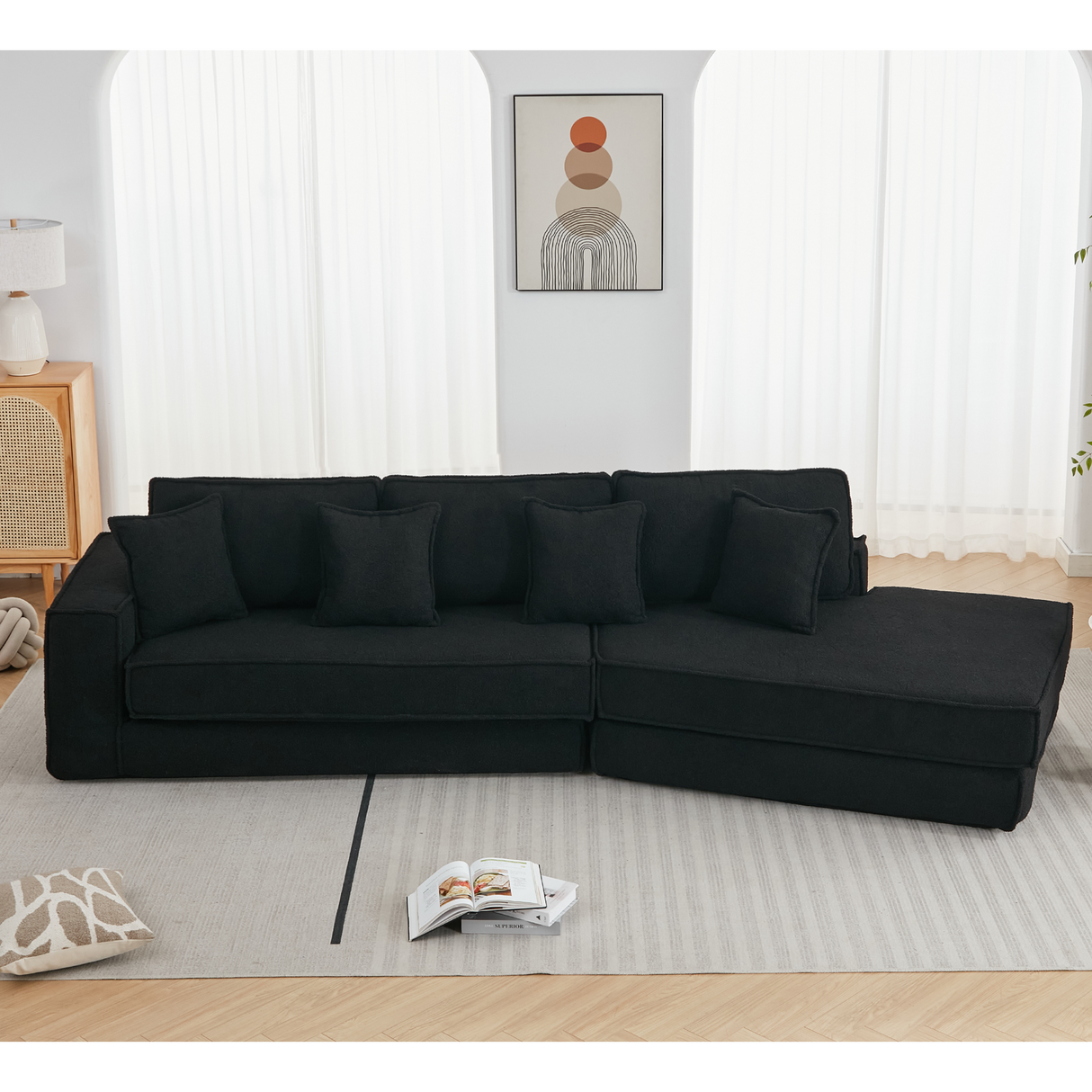 Folding Convertible Out Sleeper Sofa Bed 3-Seat Black