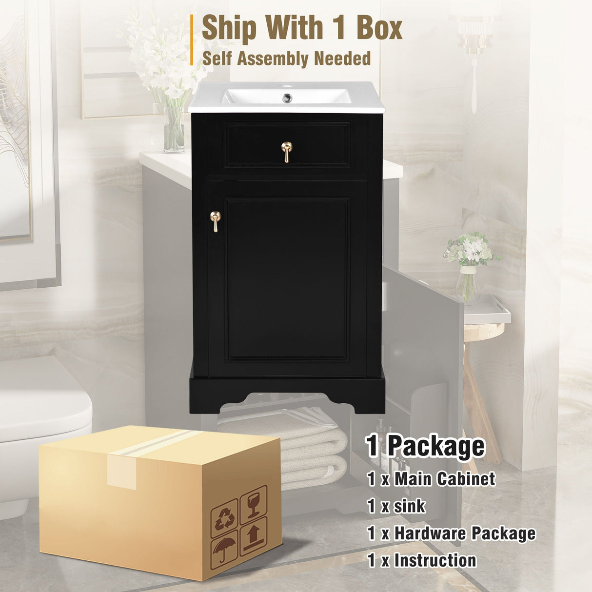 Elegant Bathroom Vanity With Ceramic Sink, Soft Close Door, Adjustable Shelf