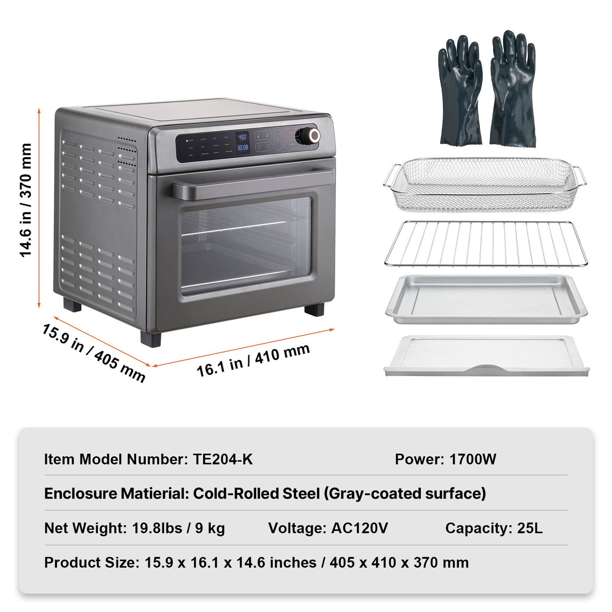 12-in-1 Air Fryer Toaster Oven 25L Stainless Steel 1700W