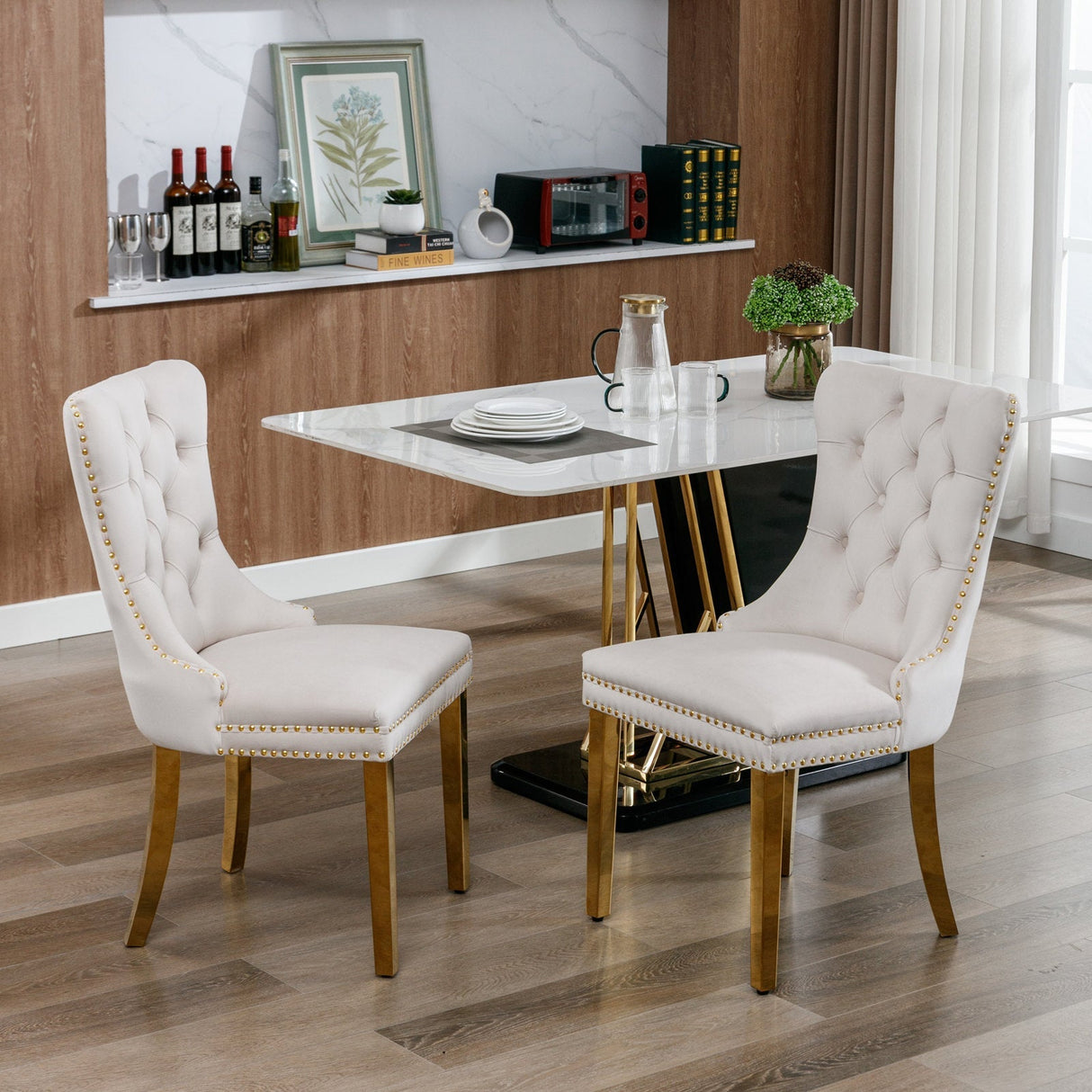A&A Furniture Nikki Collection Modern Velvet Upholstered Dining Chair Set of 2