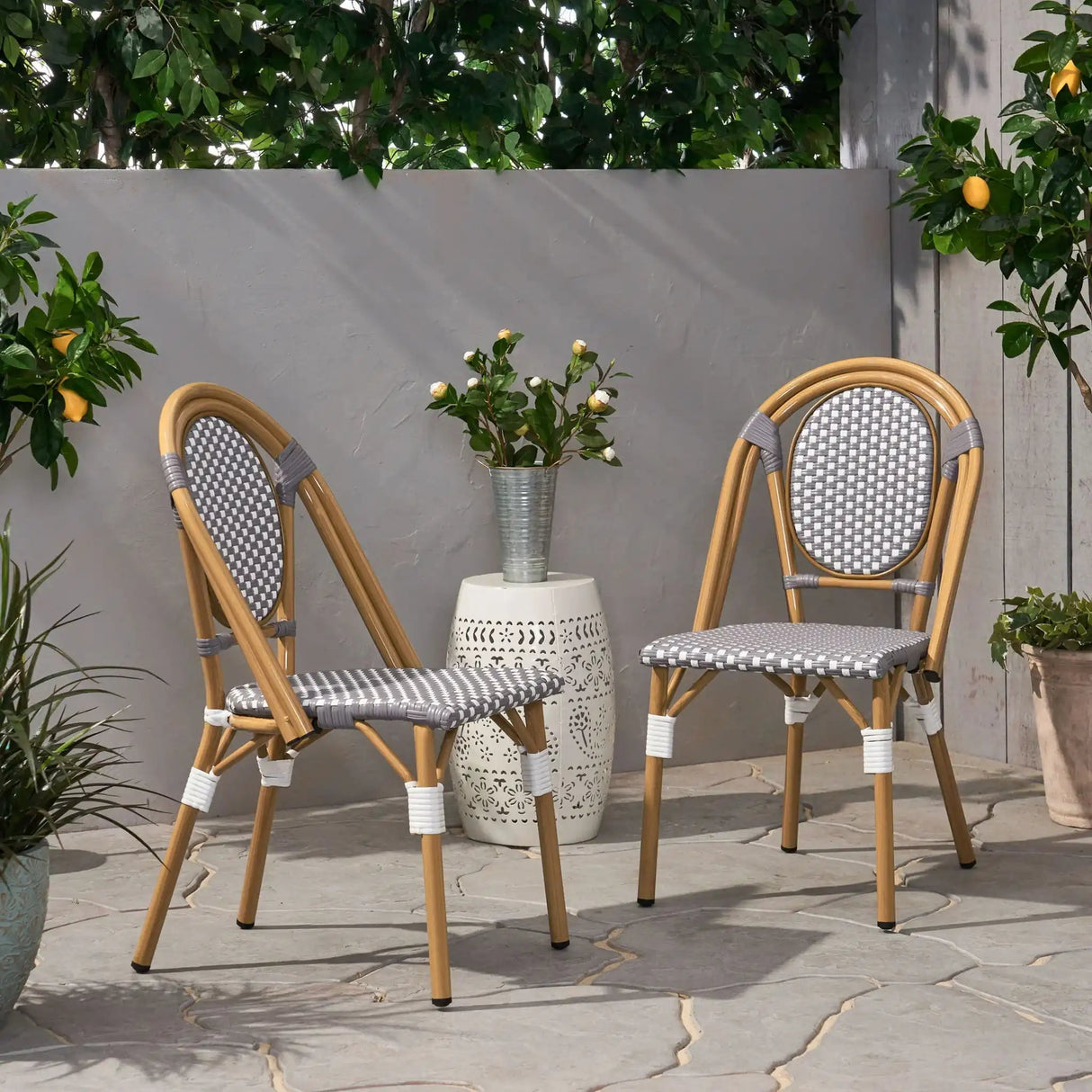 Outdoor Rattan and Aluminum French Bistro Chair Set