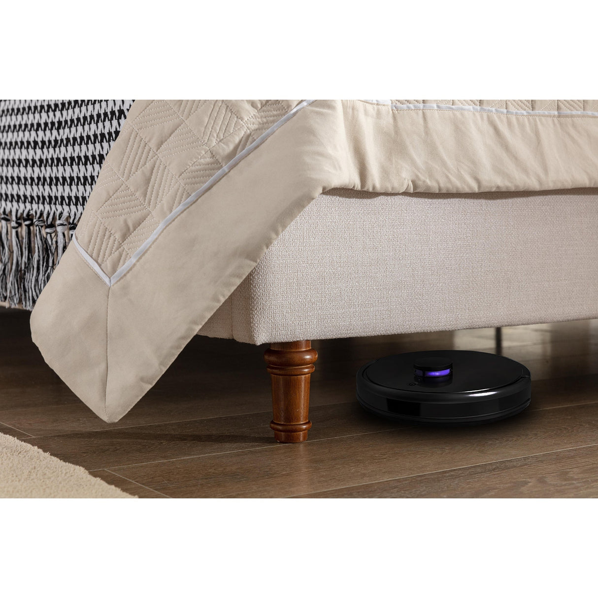 Hayden King Size Upholstered Wingback Bed with Textured Ivory Canvas and Tall 54" Headboard