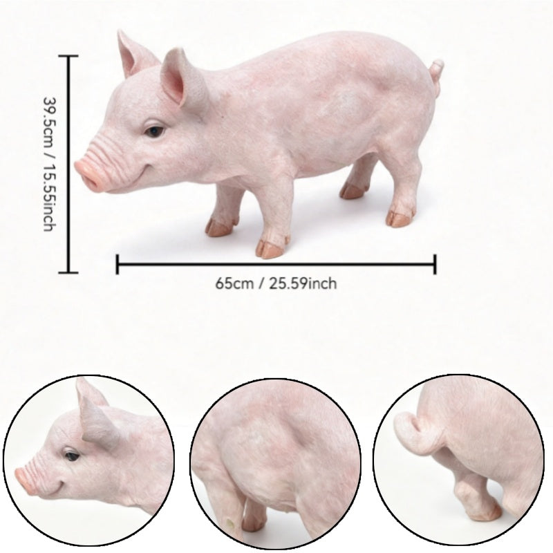 Cheerful Beige Pig Garden Statue