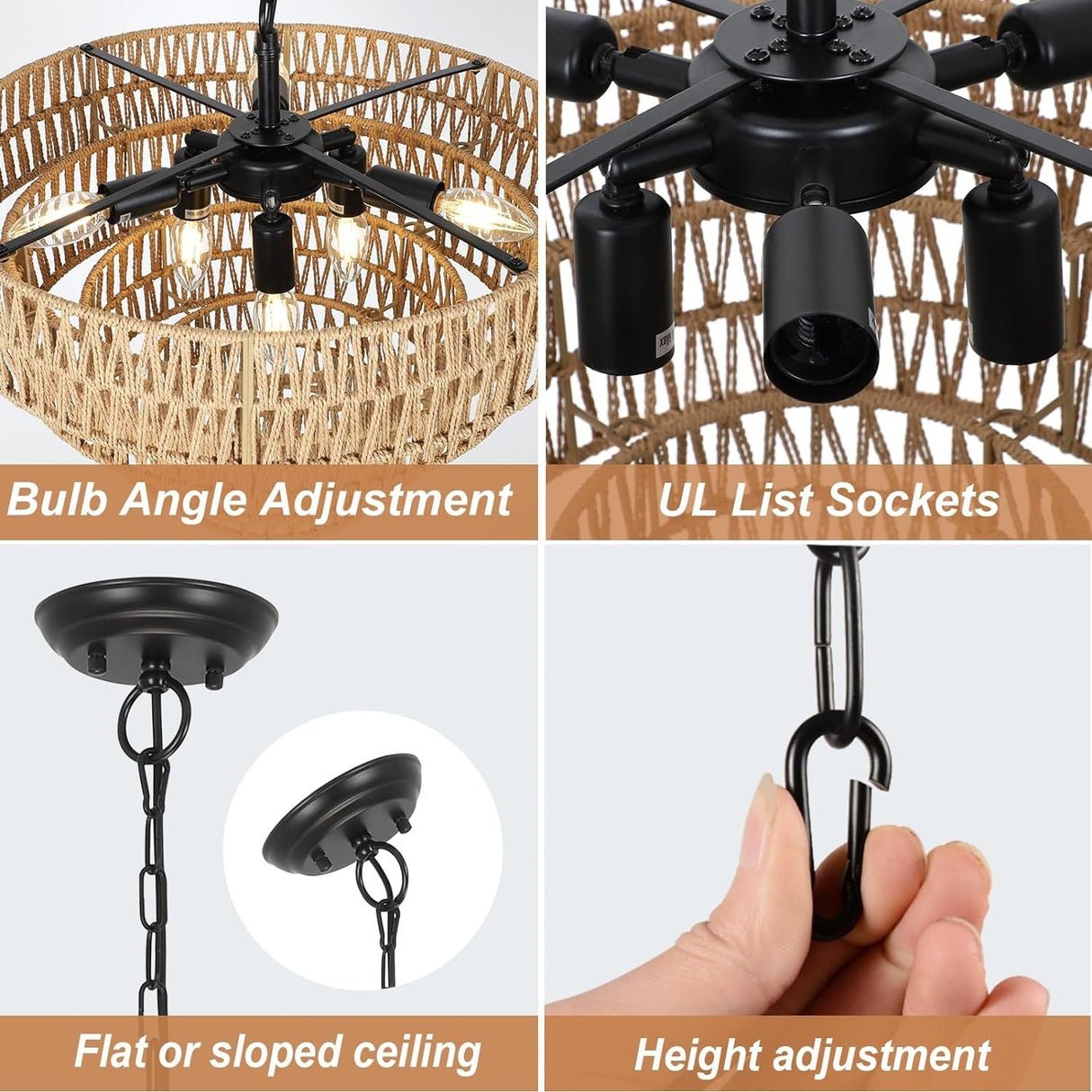 Boho Rattan Chandelier Four-Tier Handwoven Rattan Chandelier