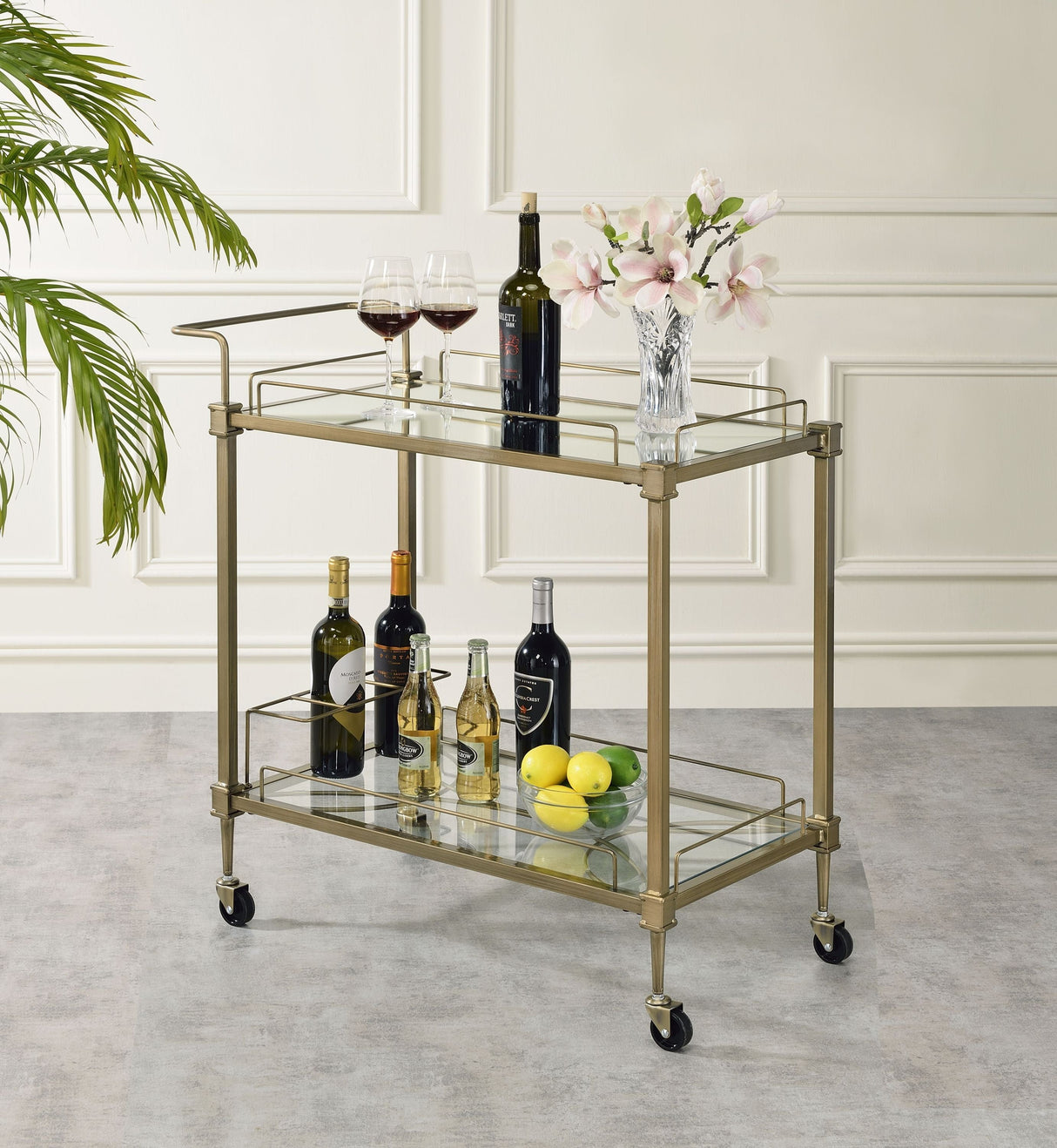 Aditya Mirrored & Antique Brass Finish Serving Cart
