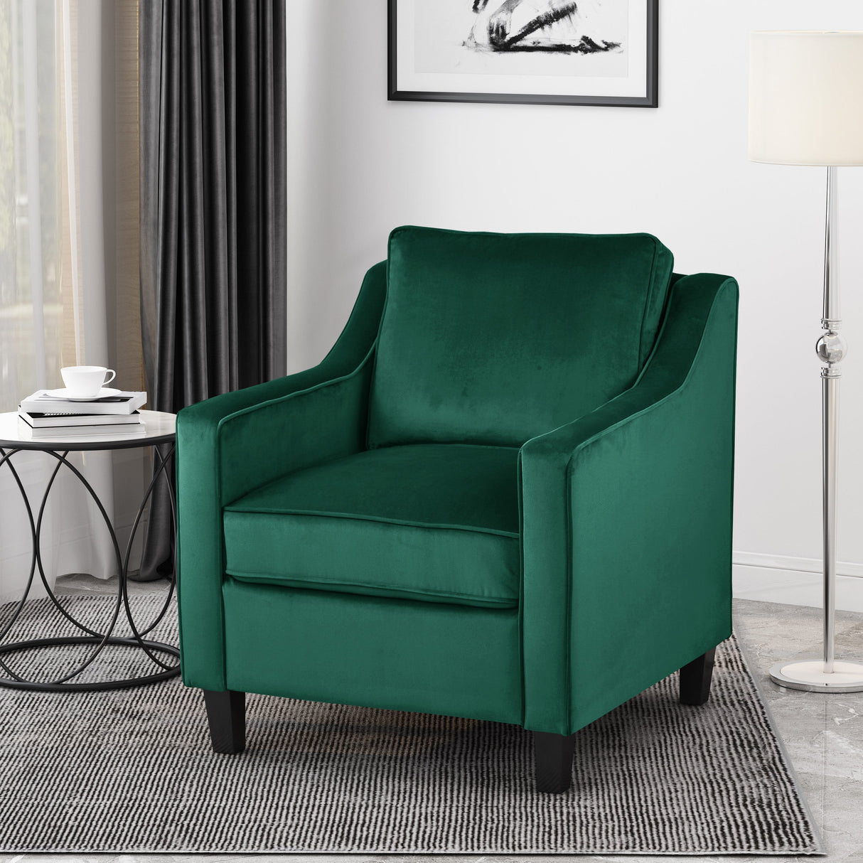 Green Velvet Upholstered Club Chair