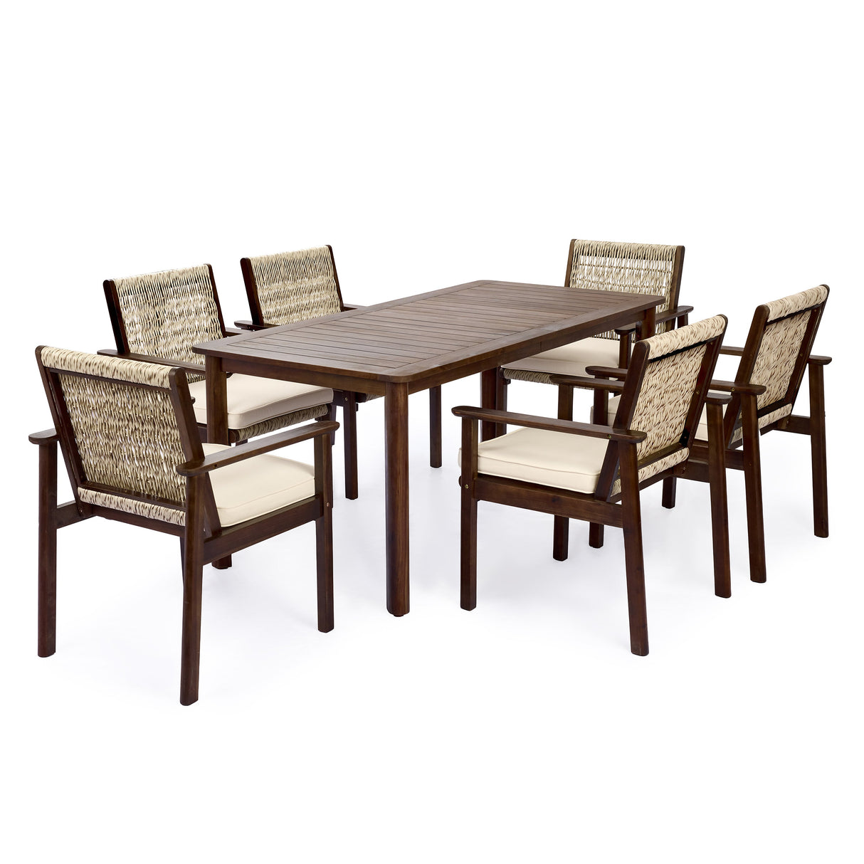 7 Piece Outdoor Acacia Wood Dining Set With Cushions