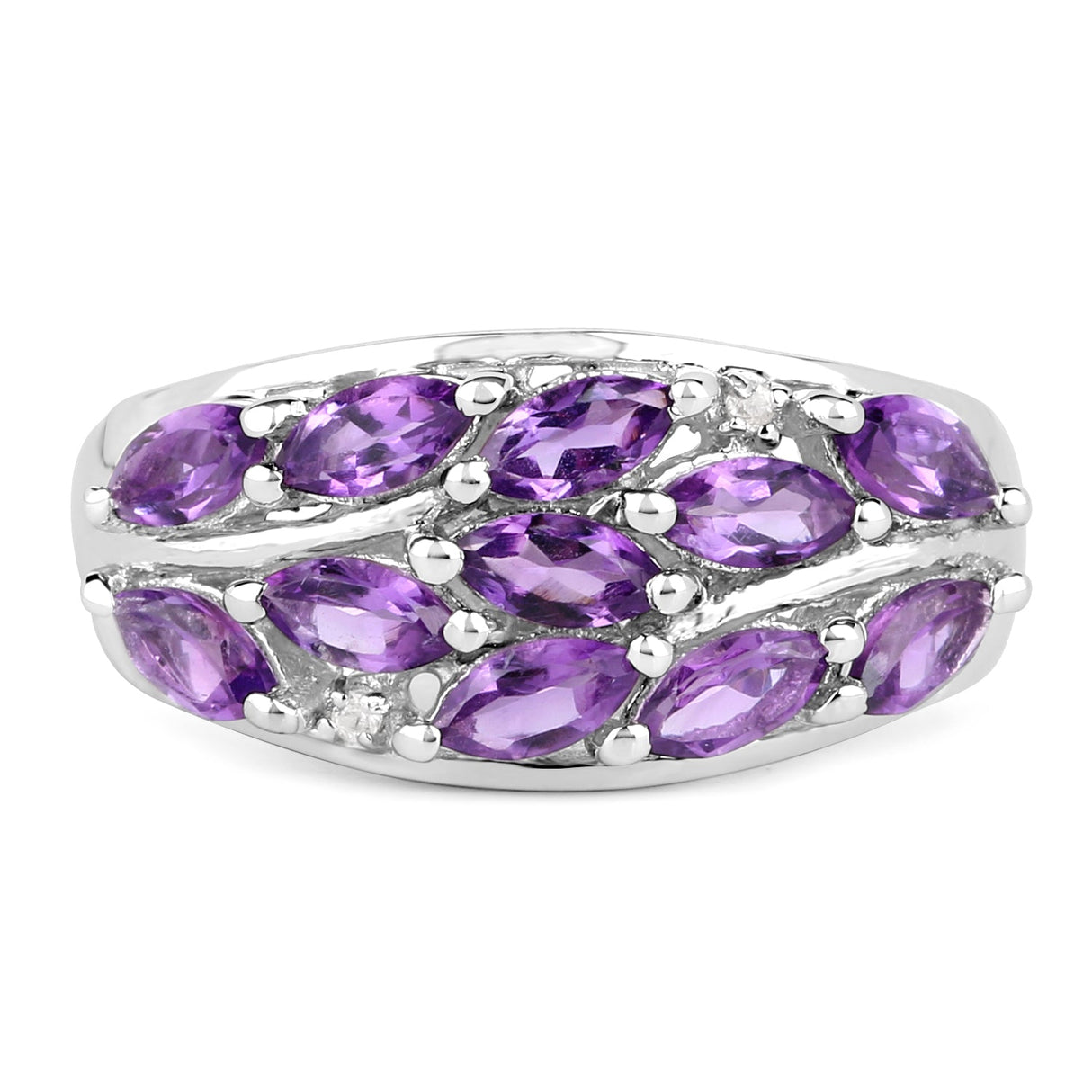 1.67 Carat Genuine Amethyst and White Topaz .925 Sterling Silver Ring