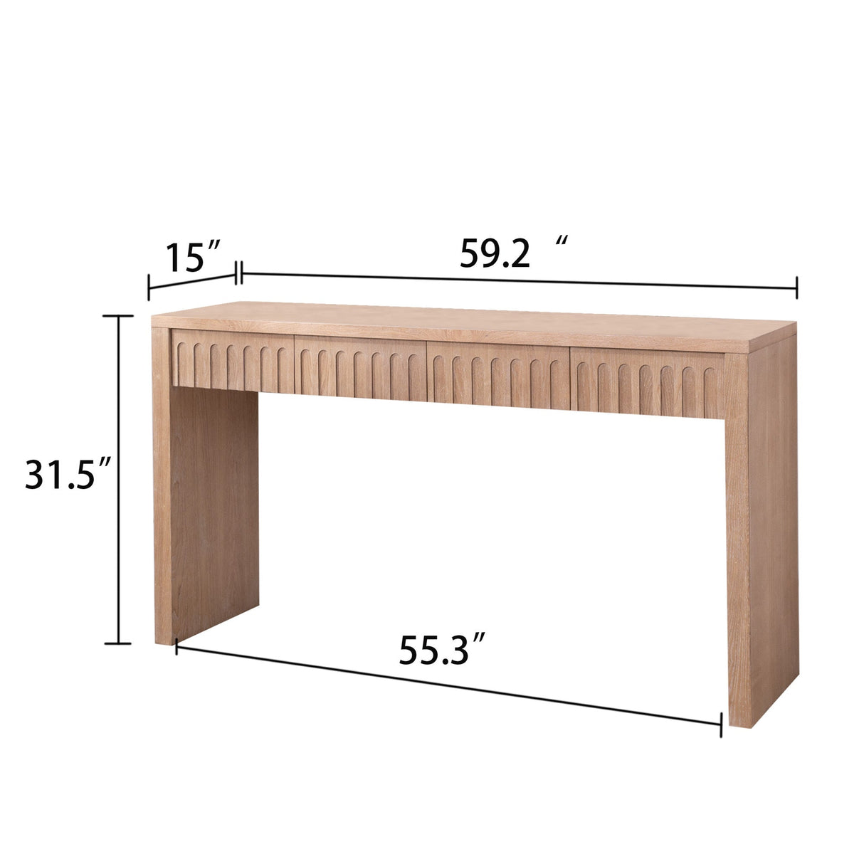 Modern Console Table with 4 Drawers – 59.2 Entryway Table in Natural Wood Finish