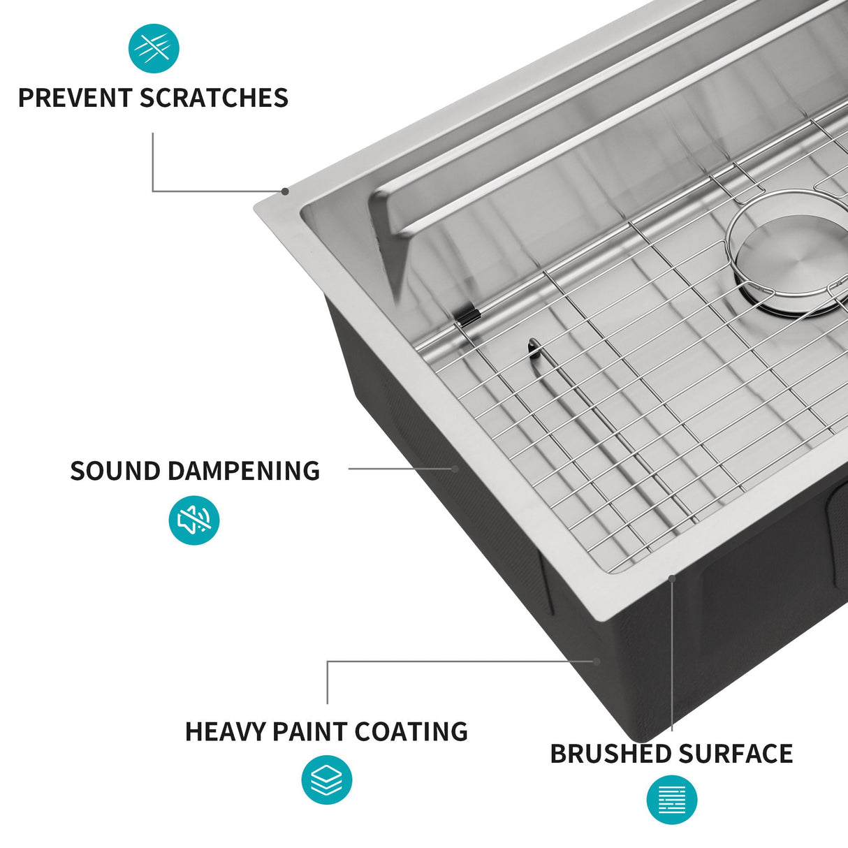 Undermount Kitchen Sink, Single Bowl With Ledge Workstation, 16 Gauge Stainless Steel - Brushed Nickel
