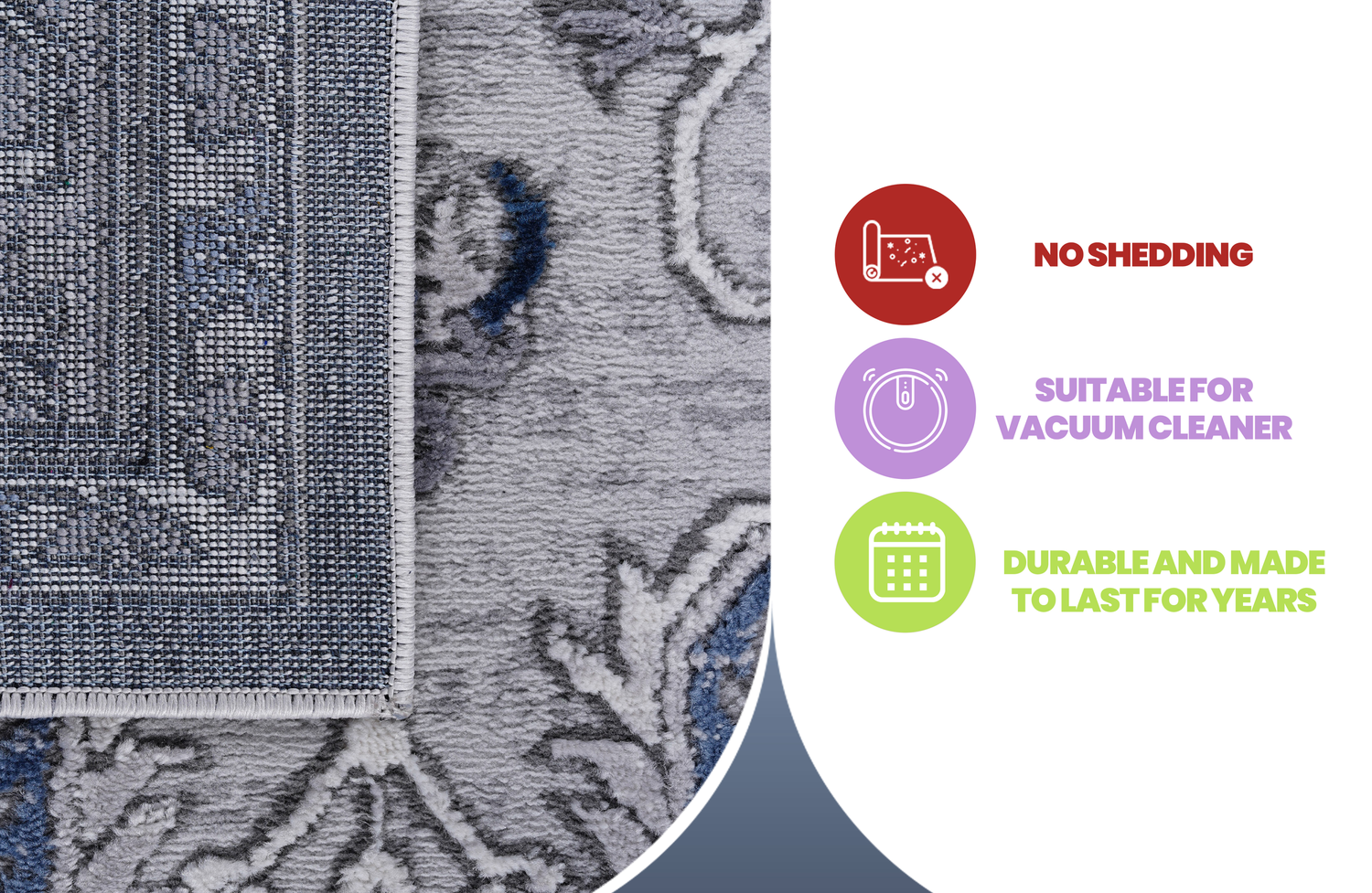6X9 Grey/Blue/Oriental Non-Shedding Living Room and Stain Resistant Area Rug