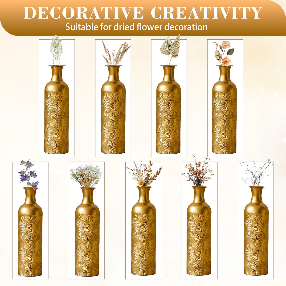 3 Pack Semi-Handcrafted Gold Metal Vase Collection