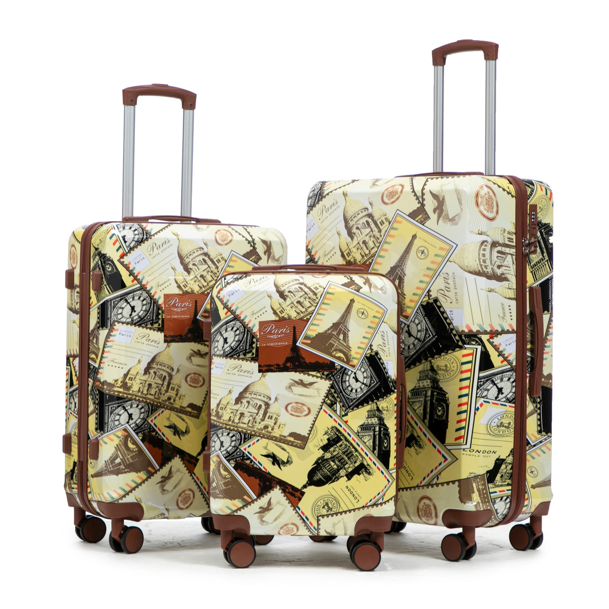 3-Piece Spinner Wheel Luggage Set with Waterproof Polycarbonate Shell - Black Vintage