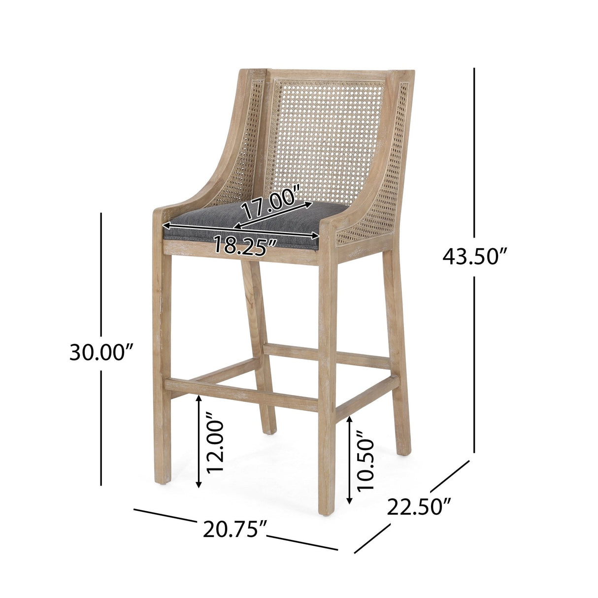 Celestiality Upholstered Barstool with Cane Webbing Backrest, Set of 2 - Bar Stools