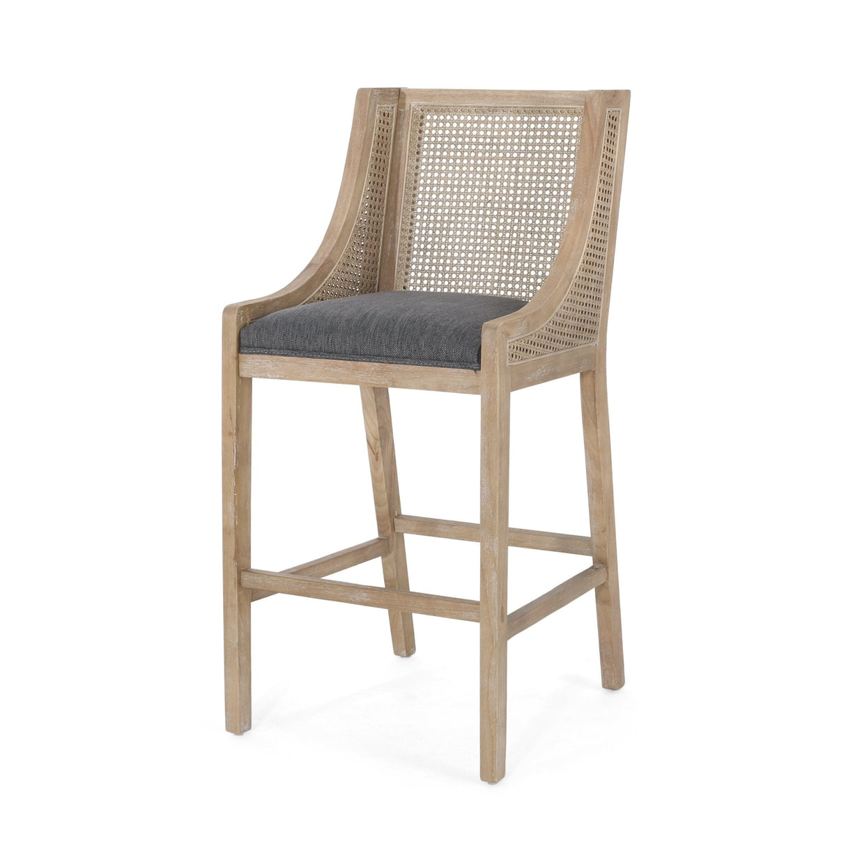 Celestiality Upholstered Barstool with Cane Webbing Backrest, Set of 2 - Bar Stools