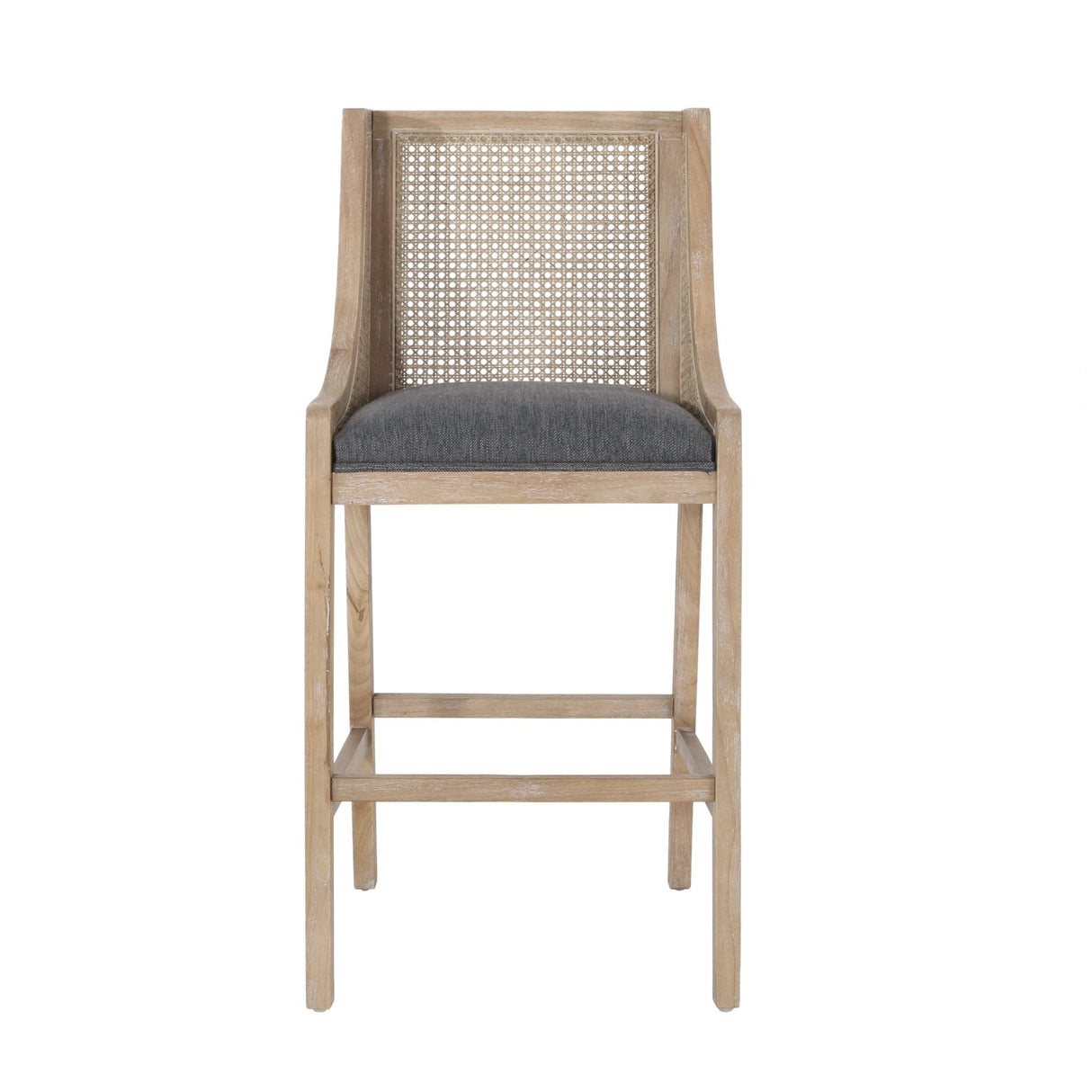 Celestiality Upholstered Barstool with Cane Webbing Backrest, Set of 2 - Bar Stools