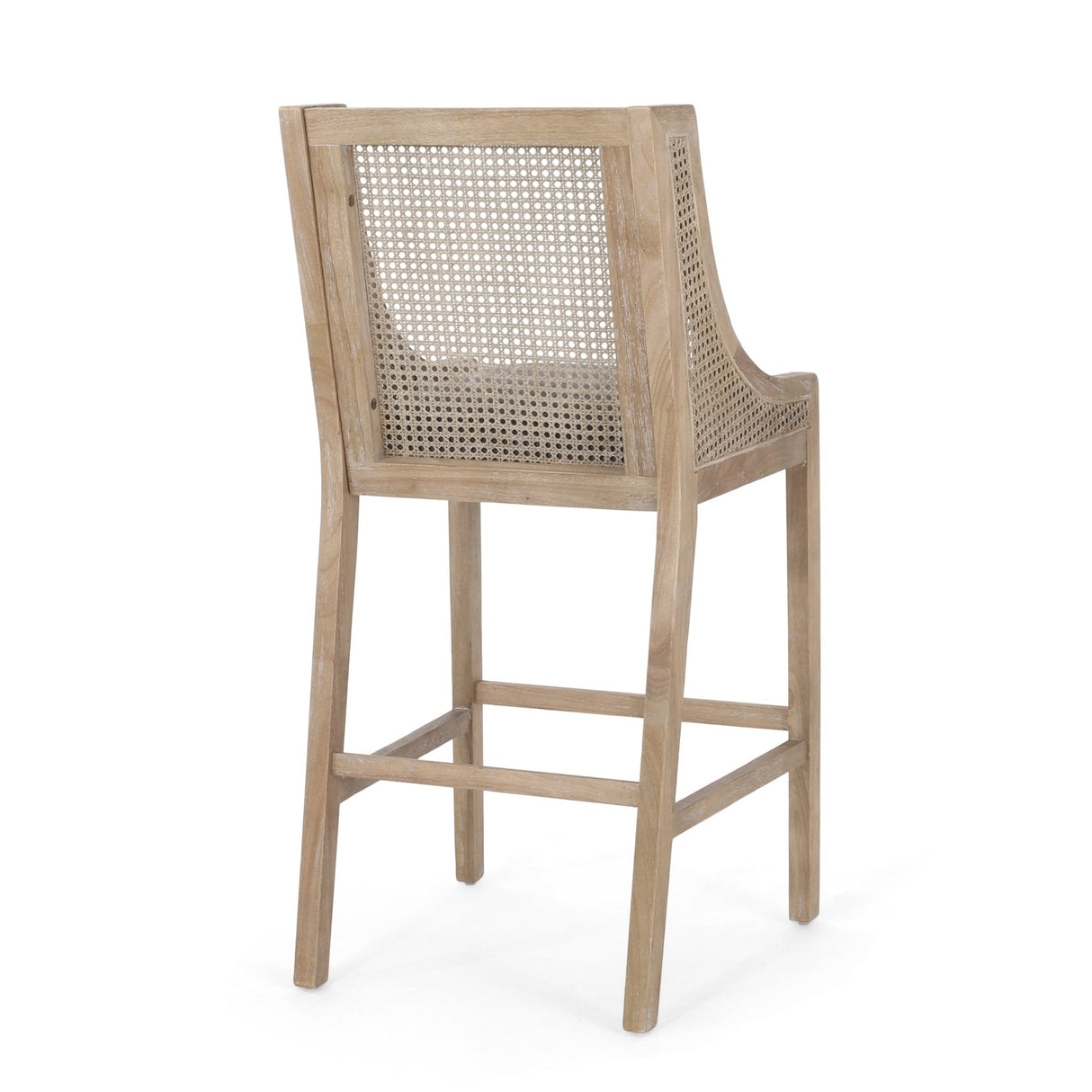 Celestiality Upholstered Barstool with Cane Webbing Backrest, Set of 2 - Bar Stools